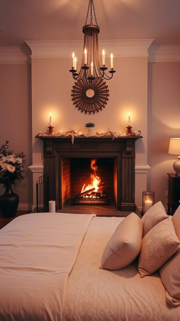 Luxurious bedding with plush pillows and a cozy duvet in a romantic bedroom setting.